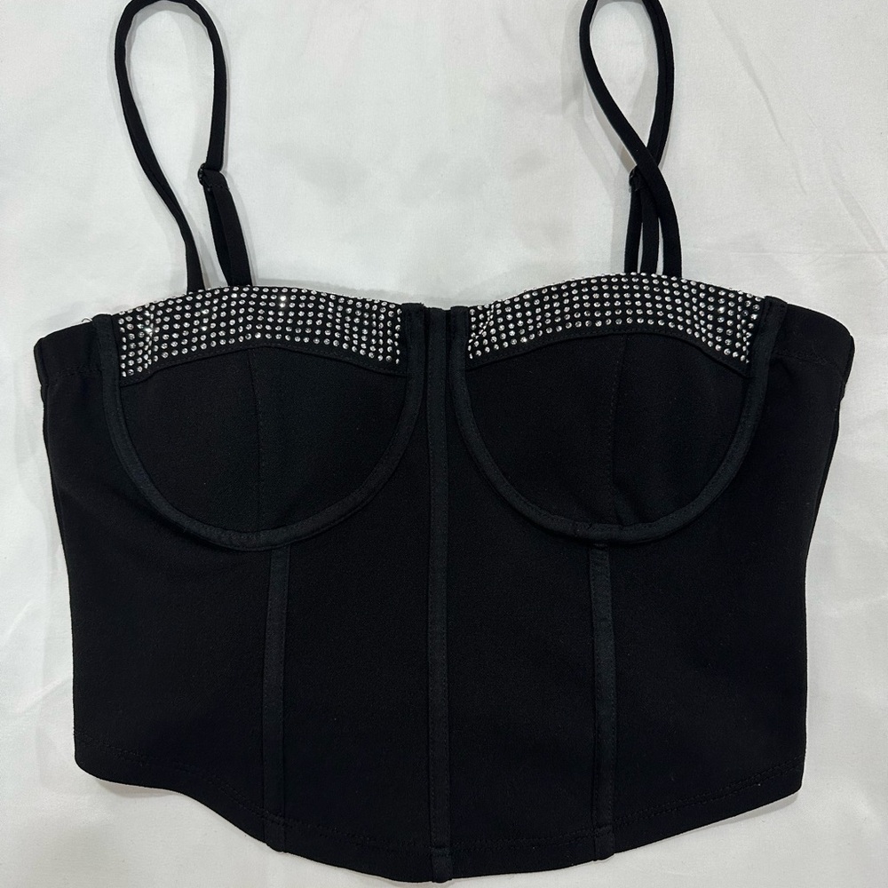 Moa Moa Black Ruched Bustier Top with Thin Straps
